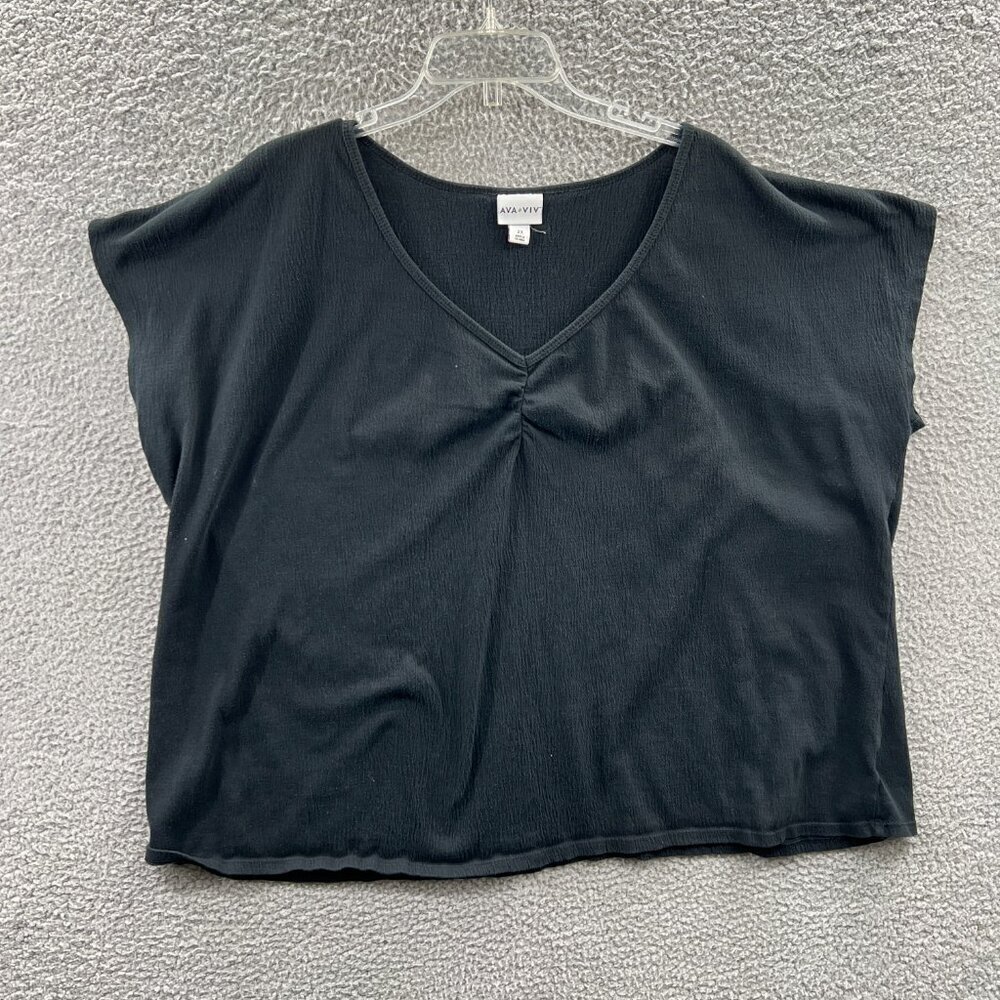 Ava Viv‎ Womens Top 2X Large Black Short Sleeve Pullover Shirt Stretch